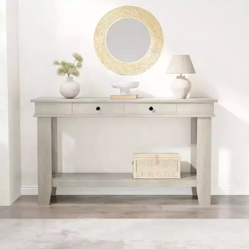 Console de couloir longue de 54 pouces de style ferme avec tiroirs, tables de couloir rectangulaires en bois avec étagère de rangement ouverte, table de canapé derrière le canapé, table de foyer