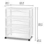 Lot de 4 chariots de rangement larges à 3 tiroirs Sterilite, organisateur en plastique à roulettes, blanc