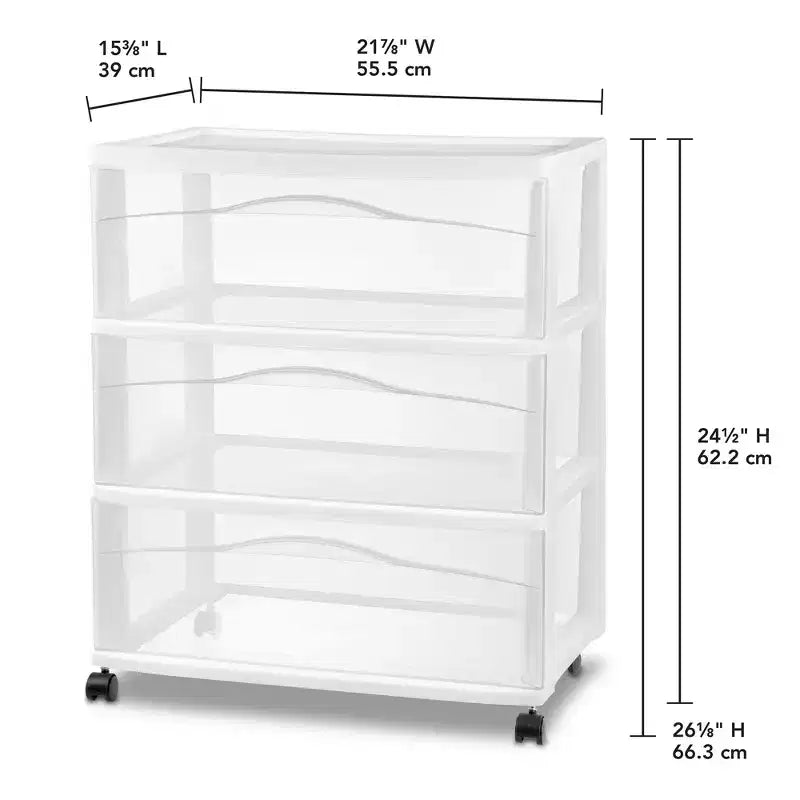 Lot de 4 chariots de rangement larges à 3 tiroirs Sterilite, organisateur en plastique à roulettes, blanc
