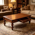 JVNOXK Table basse rectangulaire en bois avec tiroir de rangement, pieds en bois massif en forme de calebasse pour salon, Noyer