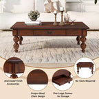 JVNOXK Table basse rectangulaire en bois avec tiroir de rangement, pieds en bois massif en forme de calebasse pour salon, Noyer