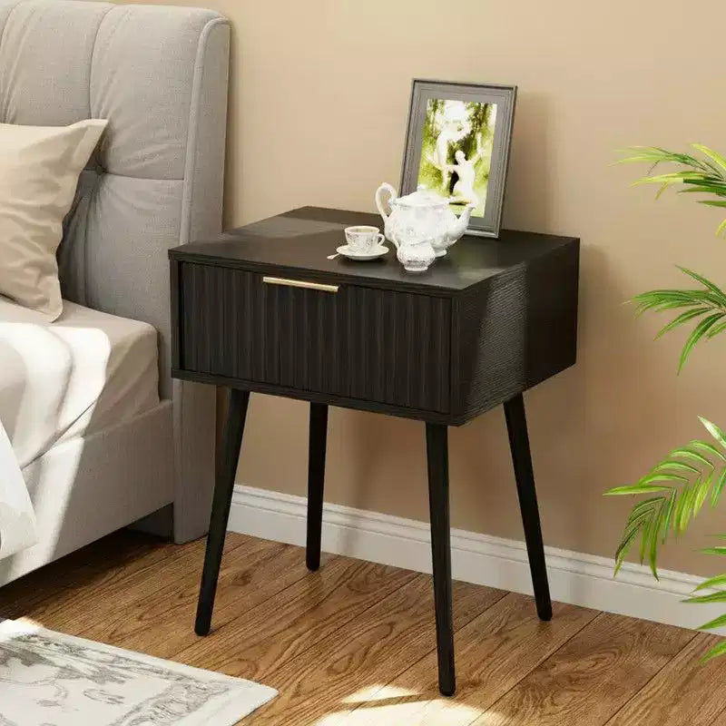 Karl Home 18.9In. Black Relief Nightstand, Particleboard & MDF, Melamine & Vacuum Forming, 1 Drawer, High Leg