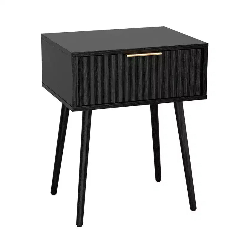 Karl Home Table de chevet noire 48 cm, panneaux de particules et MDF, mélamine et thermoformage, 1 tiroir, pieds hauts