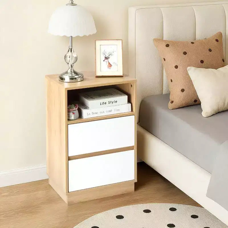 Table de chevet blanche Karl Home de 40 cm avec 2 tiroirs biseautés (2 pièces)