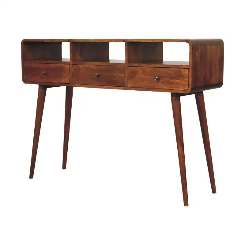 HomeRoots Table Console 51" en Bois Massif Châtaignier avec Trois Étagères et Trois Tiroirs