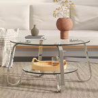 Table basse JVNOXK en verre trempé double couche avec cadre en métal rétro