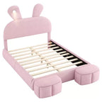 Lit plateforme Luxystar grand format en velours capitonné avec tête de lit et éclairage, rose