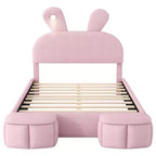 Lit plateforme Luxystar grand format en velours capitonné avec tête de lit et éclairage, rose