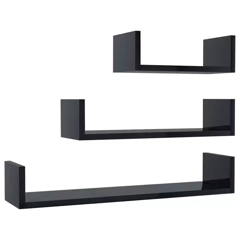 vidaXL Shelf Set of 3 Black Engineered wood Large Wall-mounted
