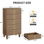 Commode 5 tiroirs - Commode haute moderne en bois avec tiroirs profonds, meuble de rangement pour chambre, salon, couloir, entrée - Montage facile
