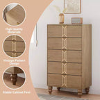 Commode 5 tiroirs - Commode haute moderne en bois avec tiroirs profonds, meuble de rangement pour chambre, salon, couloir, entrée - Montage facile