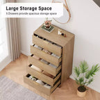 Commode 5 tiroirs - Commode haute moderne en bois avec tiroirs profonds, meuble de rangement pour chambre, salon, couloir, entrée - Montage facile