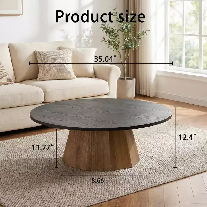 Table basse ronde JVNOXK Table à thé en bois robuste sur pied pour salon Facile à monter, Noir, Bois