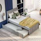 Lit plateforme double FAMYYT avec lit gigogne peu encombrant, montage facile, gris
