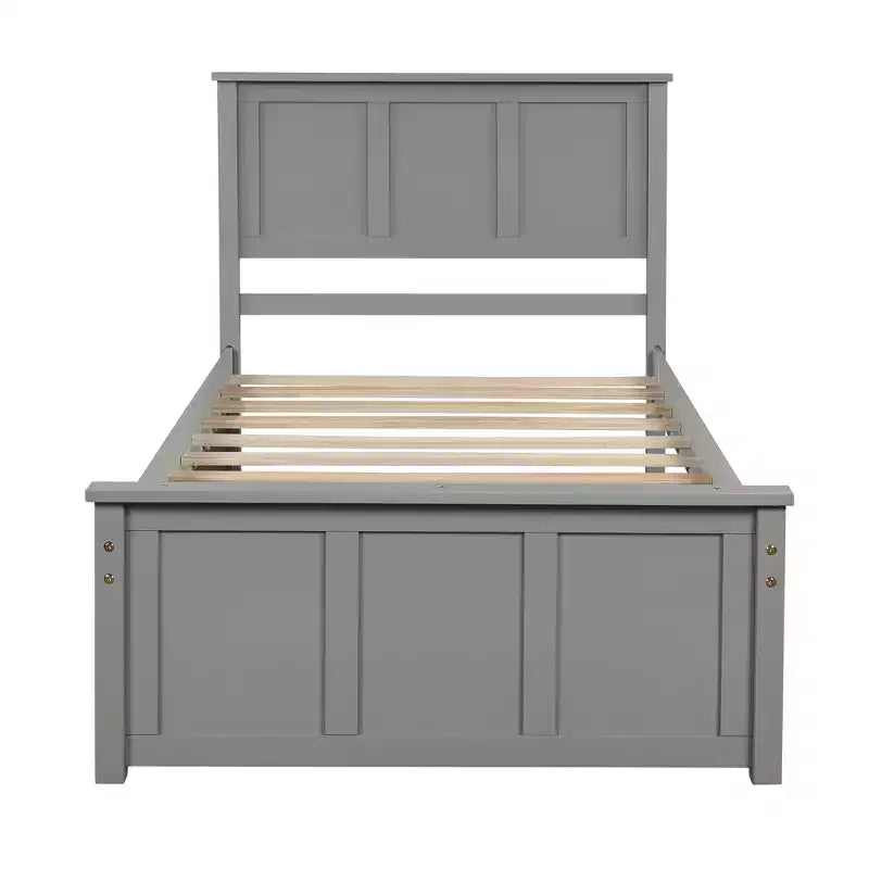 Lit plateforme double FAMYYT avec lit gigogne peu encombrant, montage facile, gris