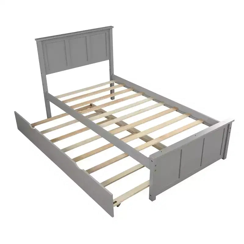 Lit plateforme double FAMYYT avec lit gigogne peu encombrant, montage facile, gris