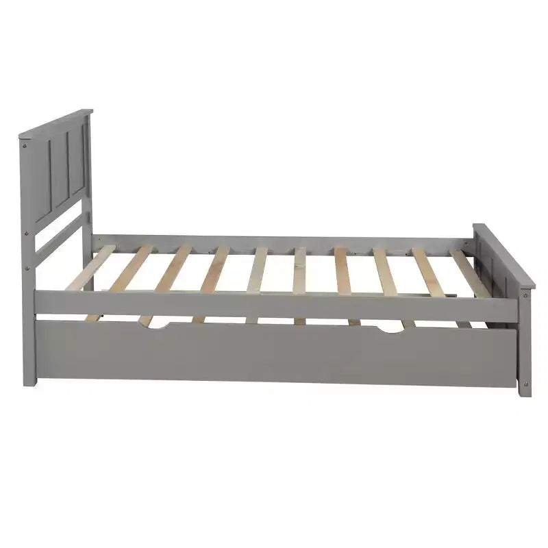 Lit plateforme double FAMYYT avec lit gigogne peu encombrant, montage facile, gris