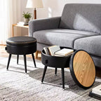 Storage Ottoman & Vanity Stool - Synthetic Leather Round Seat with Stitching, 330 Lb Capacity Steel Legs, Footrest & Bedroom Bench, Black