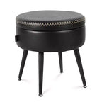 Ottoman de rangement et tabouret de coiffeuse – Siège rond en cuir synthétique avec surpiqûres, pieds en acier supportant 150 kg, repose-pieds et banc de chambre, noir