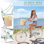 Vélo Cruiser Fille NAYSAYE avec Panier Avant et Cadre en Acier Robuste pour un Trajet Urbain Confortable, Vert, 58.39*24.53*36.93