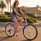 NAYSAYE Vélo de plage Cruiser 7 vitesses, cadre en acier, roues en alliage, freins en V pour hommes femmes loisirs, violet, blanc, 67.8*42.51*28.74