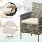 Ensemble de 3 meubles de patio extérieur, chaises en rotin PE avec coussins moelleux et table basse en verre trempé, ensemble de patio toutes saisons