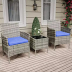 Ensemble de 3 meubles de patio extérieur, chaises en rotin PE avec coussins moelleux et table basse en verre trempé, ensemble de patio toutes saisons