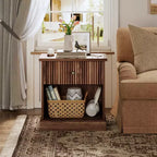 Table de chevet cannelée avec tiroir, Table de chevet de style moderne du milieu du siècle, Table d'appoint en bois pour chambre à coucher, Table d'appoint de salon pour petits espaces, Marron
