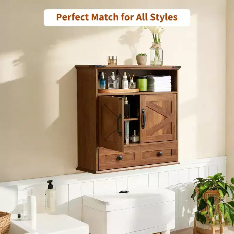 Meuble de salle de bain mural de 24 po, style ferme, avec portes coulissantes - Armoire à pharmacie avec étagère réglable pour salle de bain et buanderie