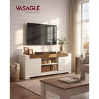 VASAGLE TV Stand, Farmhouse Entertainment Center with Storage Cabinets, Media Console Table for 65 Inch TV, Rustic White and Honey Brown
