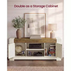 Meuble TV VASAGLE, Meuble TV de style Campagne avec Meubles de Rangement, Console Multimédia pour TV 65 Pouces, Blanc Rustique et Brun Miel