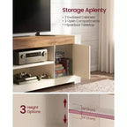 Meuble TV VASAGLE, Meuble TV de style Campagne avec Meubles de Rangement, Console Multimédia pour TV 65 Pouces, Blanc Rustique et Brun Miel