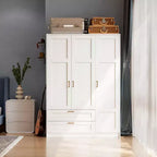 Armoire penderie en bois à 3 portes avec 2 tiroirs, armoire penderie moderne avec portes et étagères, placard de rangement pour vêtements.