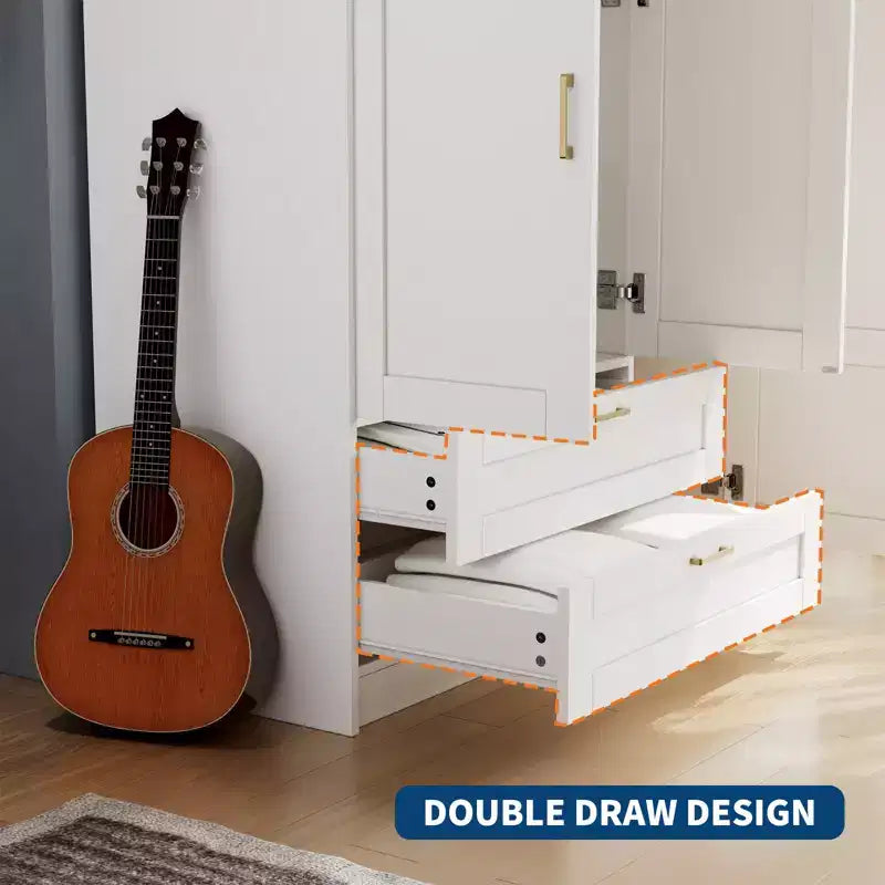 Armoire penderie en bois à 3 portes avec 2 tiroirs, armoire penderie moderne avec portes et étagères, placard de rangement pour vêtements.