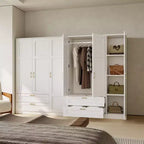 Armoire penderie en bois à 3 portes avec 2 tiroirs, armoire penderie moderne avec portes et étagères, placard de rangement pour vêtements.