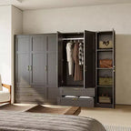 Armoire penderie en bois à 3 portes avec 2 tiroirs, armoire penderie moderne avec portes et étagères, placard de rangement pour vêtements.