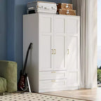 Armoire penderie en bois à 3 portes avec 2 tiroirs, armoire penderie moderne avec portes et étagères, placard de rangement pour vêtements.