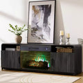AMERLIFE 70in Fluted Fireplace TV Stand for TVs up to 80in with 30in Electric Fireplace Storage, Black