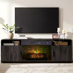 Meuble TV cheminée cannelé AMERLIFE 178 cm pour téléviseurs jusqu'à 203 cm avec rangement cheminée électrique 76 cm, noir