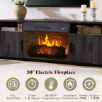 Meuble TV cheminée cannelé AMERLIFE 178 cm pour téléviseurs jusqu'à 203 cm avec rangement cheminée électrique 76 cm, noir