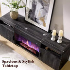 Meuble TV cheminée cannelé AMERLIFE 178 cm pour téléviseurs jusqu'à 203 cm avec rangement cheminée électrique 76 cm, noir