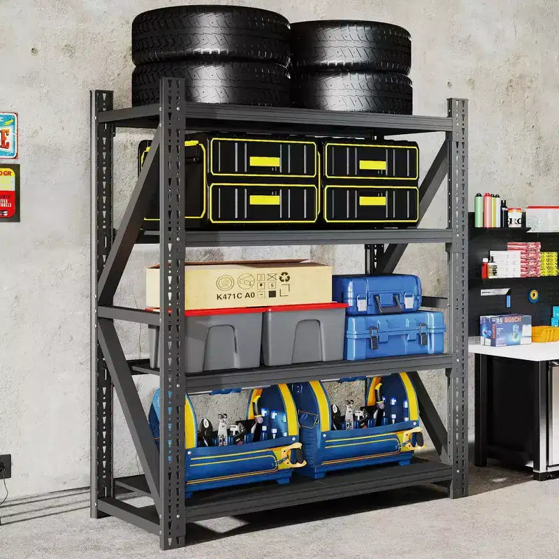 Étagères de garage métalliques robustes réglables, unité d'étagères industrielles, rayonnage de rangement en acier pour entrepôt, noir