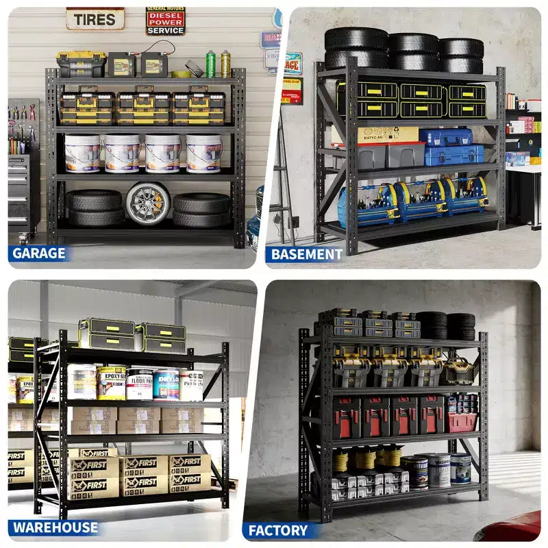 Étagères de garage métalliques robustes réglables, unité d'étagères industrielles, rayonnage de rangement en acier pour entrepôt, noir