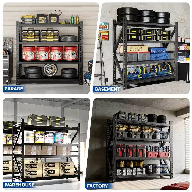 Étagères de garage métalliques robustes réglables, unité d'étagères industrielles, rayonnage de rangement en acier pour entrepôt, noir