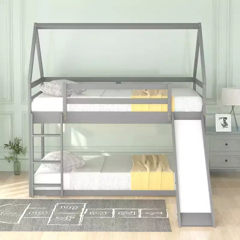 FAMYYT Twin Size Wood Bed?With Ladder, Slide, Guardrail, Easy Assembly