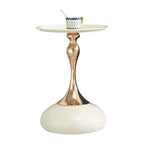 Table d'appoint ronde en métal blanc, petite table basse avec finition dorée, table d'appoint compacte pour petits espaces de vie