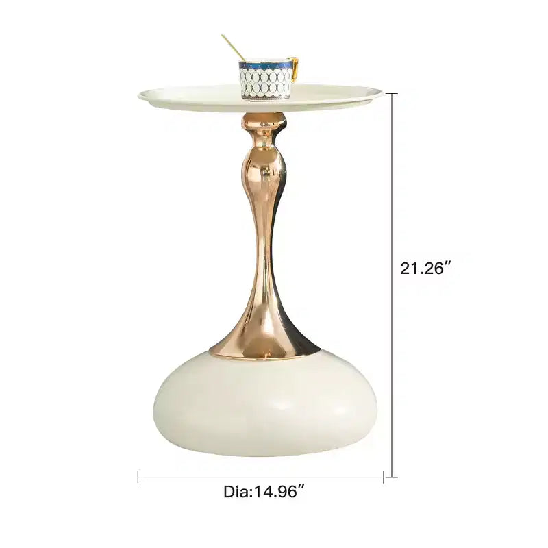 Table d'appoint ronde en métal blanc, petite table basse avec finition dorée, table d'appoint compacte pour petits espaces de vie