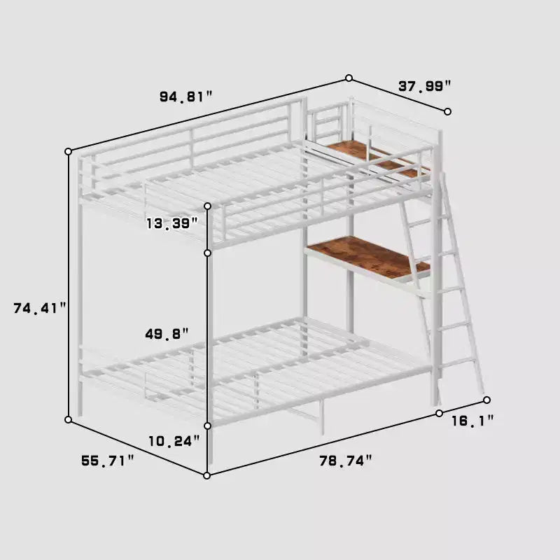 Lit superposé métallique pleine grandeur moderne Luxystar avec bureau intégré pour chambre et dortoir,