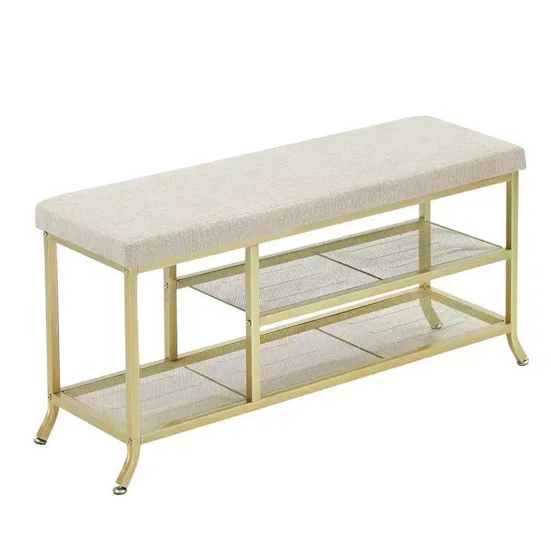 Banc à chaussures, porte-chaussures 2 niveaux, banc de rangement à chaussures avec coussin supporte jusqu'à 150 kg, organisateur pour couloir, salon, doré