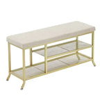 Banc à chaussures, porte-chaussures 2 niveaux, banc de rangement à chaussures avec coussin supporte jusqu'à 150 kg, organisateur pour couloir, salon, doré